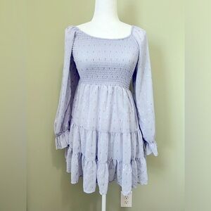 Altar’d State pale blue/gray tiered dress with elastic bodice. Size XS